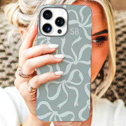 Dusty Sage Bow Monogram iPhone 16 Pro Max Case