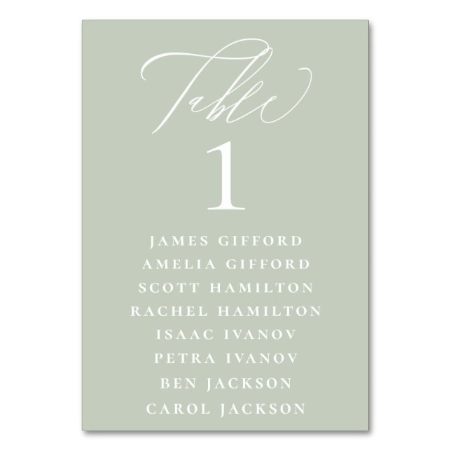 Dusty Sage Calligraphy Seating Chart Table Number (Front)