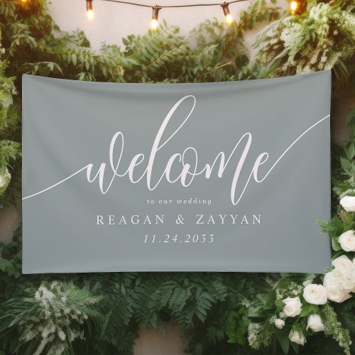 Dusty Sage Calligraphy Simple Wedding Welcome Banner