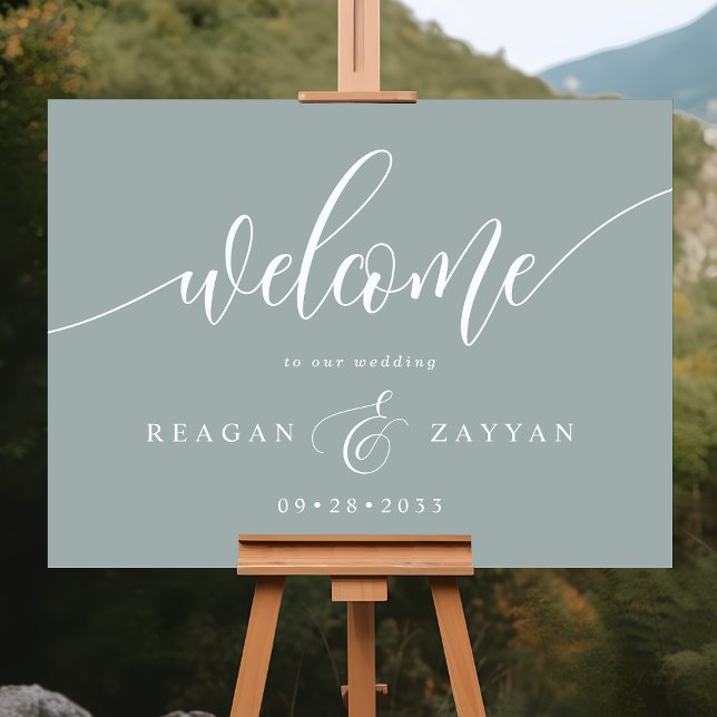 Dusty Sage Calligraphy Wedding Welcome Foam Board (Creator Uploaded)