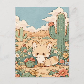 Dusty Sage Desert Kawaii Fennec Fox Postcard