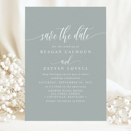 Dusty Sage Elegant Calligraphy Save The Date