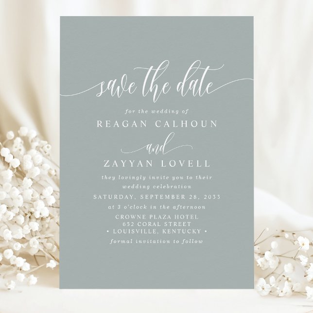 Dusty Sage Elegant Calligraphy Save The Date (Creator Uploaded)