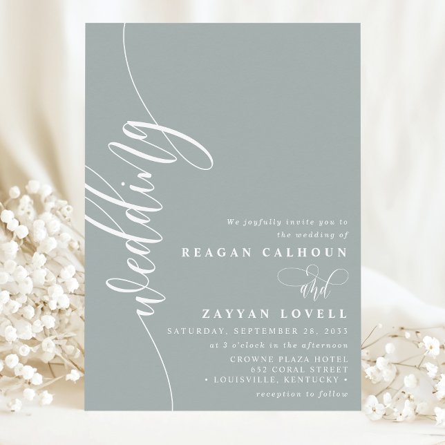 Dusty Sage Elegant Calligraphy Script Wedding Invitation (Creator Uploaded)
