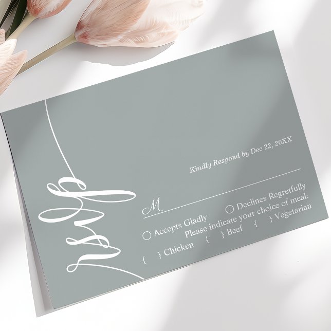 Dusty Sage Elegant Calligraphy Wedding RSVP Card (Creator Uploaded)