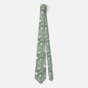 Dusty Sage Floral Green Flower Greenery Pattern Neck Tie