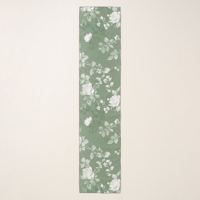 Dusty Sage Floral Green Flower Greenery Pattern Scarf (Front)