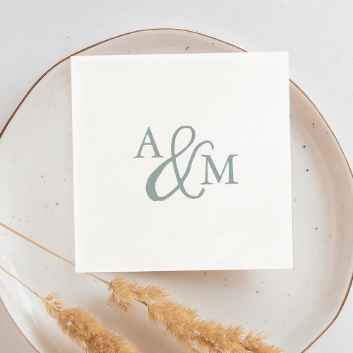 Dusty Sage Green Ampersand Monogram Wedding Napkins
