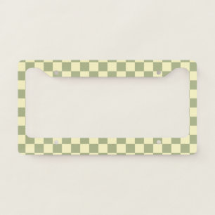 Dusty Sage Green and Butter Yellow Checkerboard License Plate Frame