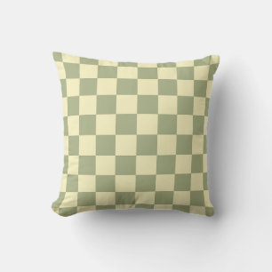 Dusty Sage Green and Butter Yellow Checkerboard Throw Pillow