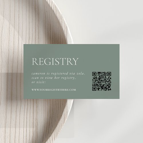 Dusty Sage Green  Bridal Shower Registry QR Enclosure Card