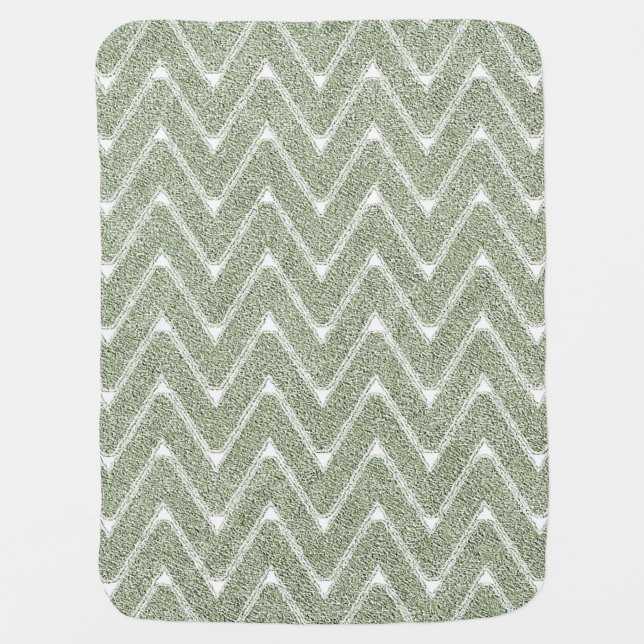 Dusty Sage Green Chevron Pattern Baby Blanket (Front)