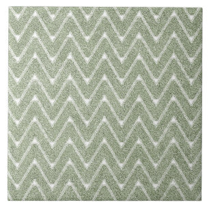 Dusty Sage Green Chevron Pattern Ceramic Tile