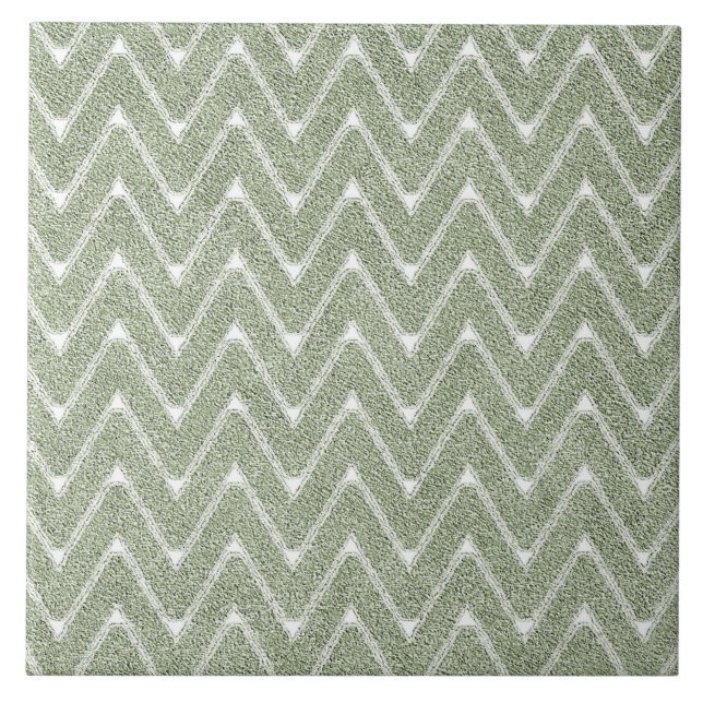 Dusty Sage Green Chevron Pattern Ceramic Tile (Front)