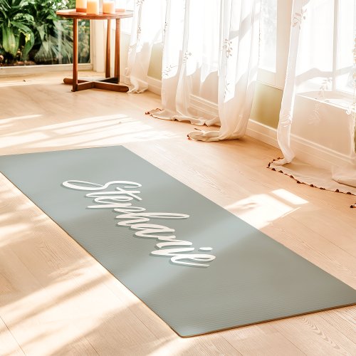 Dusty Sage Green Custom Name Simple Yoga Mat