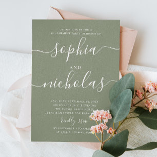 Dusty Sage Green Engagement Party   Garden Wedding Invitation
