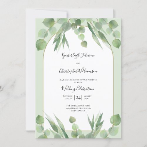 Dusty Sage Green Eucalyptus Geometric Arch Wedding Invitation