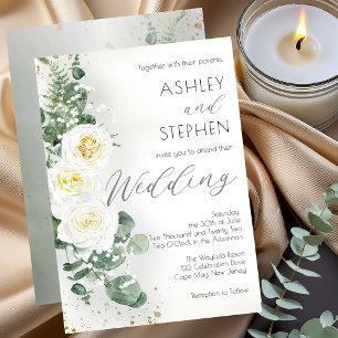 Dusty Sage Green Floral Wedding Invitation