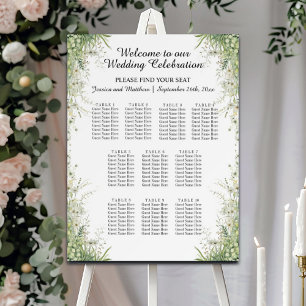 Dusty Sage Green Flowers 10 Tables Wedding Seating Foam Board
