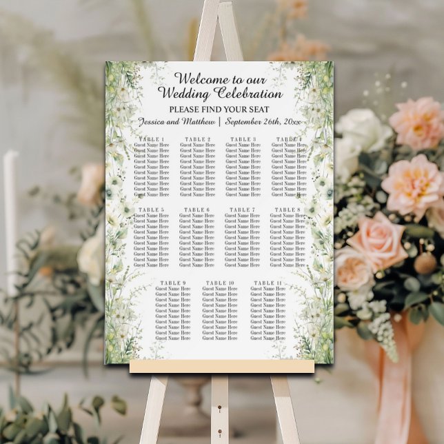 Dusty Sage Green Flowers 11 Tables Wedding Seating Foam Board (Creator Uploaded)