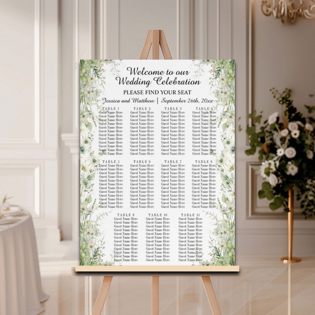 Dusty Sage Green Flowers 11 Tables Wedding Seating Foam Board (Creator Uploaded)