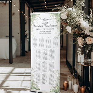 Dusty Sage Green Flowers 13 Tables Wedding Seating Retractable Banner