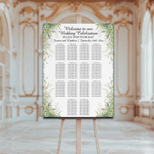 Dusty Sage Green Flowers 14 Tables Wedding Seating Foam Board
