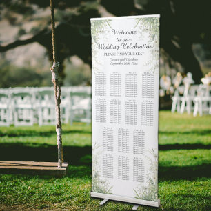 Dusty Sage Green Flowers 14 Tables Wedding Seating Retractable Banner