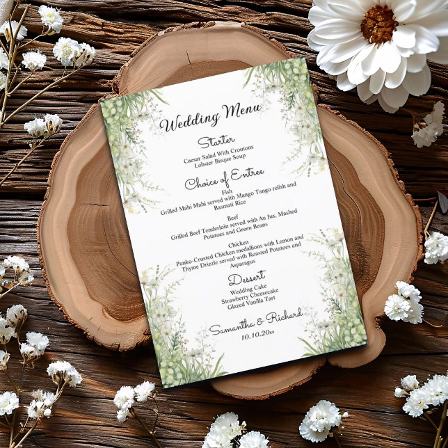 Dusty Sage Green Flowers 5x7'' Wedding Menu (Creator Uploaded)