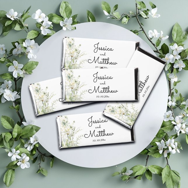 Dusty Sage Green Flowers Wedding Hershey Bar Favors (Creator Uploaded)