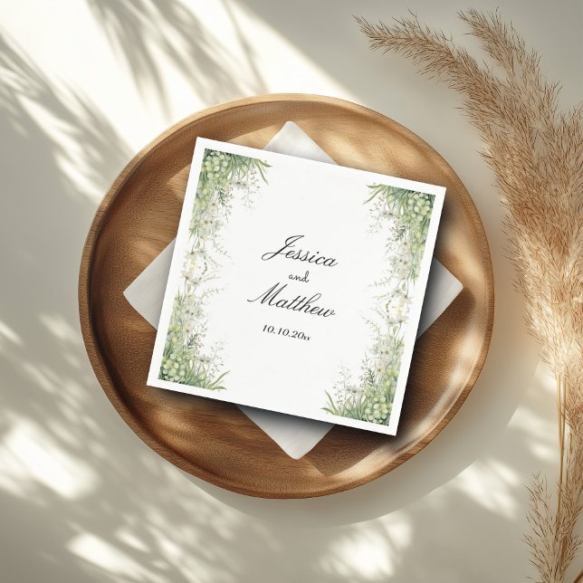 Dusty Sage Green Flowers Wedding Napkins (Creator Uploaded)