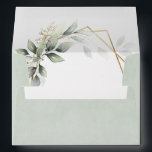 Dusty Sage Green Greenery Geometric Rustic Wedding Envelope<br><div class="desc">Design features watercolor airy mixed greenery foliage and branches in various shades of green with printed gold design leaf elements over a gold colored geometric frame on the interior with a dusty sage green watercolor printed exterior shade.</div>