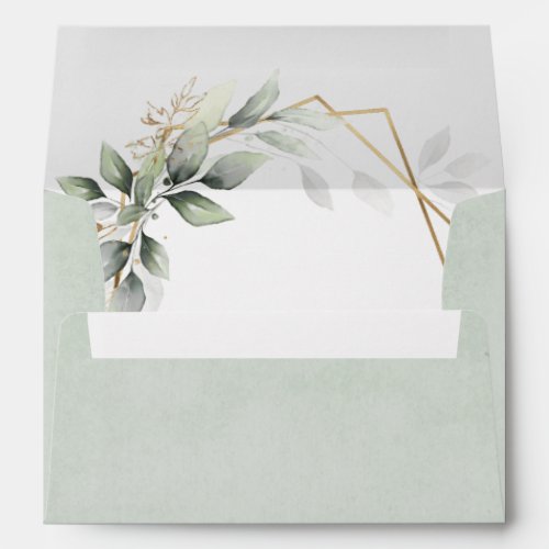 Dusty Sage Green Greenery Geometric Rustic Wedding Envelope