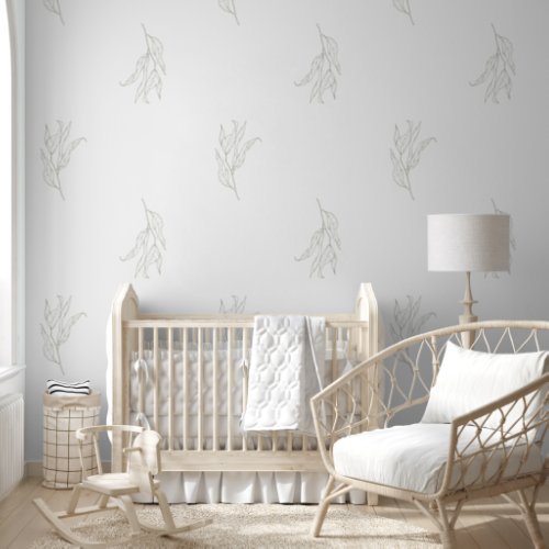 Dusty Sage Green Leaf Pattern Wallpaper