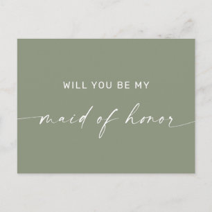 Dusty Sage Green Minimalist Maid of Honor Proposal Postcard