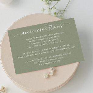 Dusty Sage Green Minimalist Wedding Accommodation  Enclosure Card