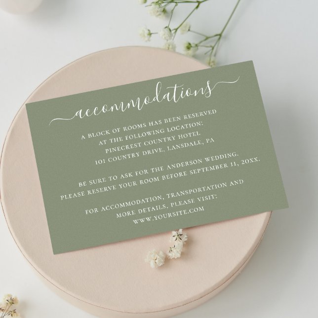 Dusty Sage Green Minimalist Wedding Accommodation  Enclosure Card (Creator Uploaded)