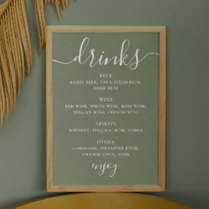 Dusty Sage Green Minimalist Wedding Drinks Menu Poster