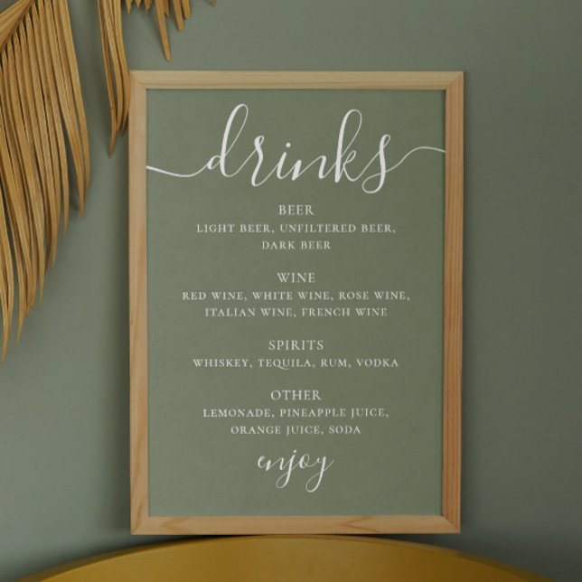 Dusty Sage Green Minimalist Wedding Drinks Menu Poster (Creator Uploaded)