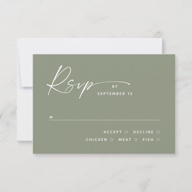 Dusty Sage Green Minimalist Wedding | Meal Choice RSVP Card (Front)