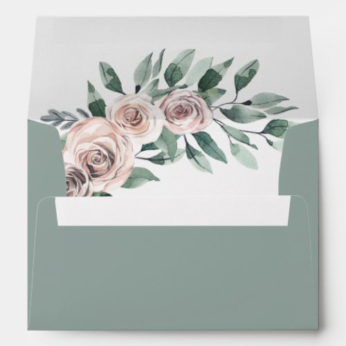 Dusty Sage Green Rose Boho Greenery Floral Wedding Envelope