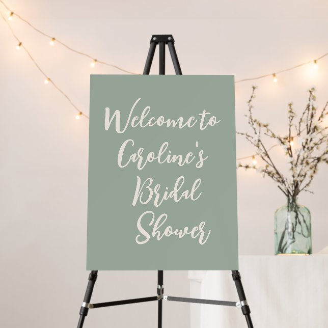 Dusty Sage Green Simple Bridal Shower Welcome Sign (In Situ (Stand))