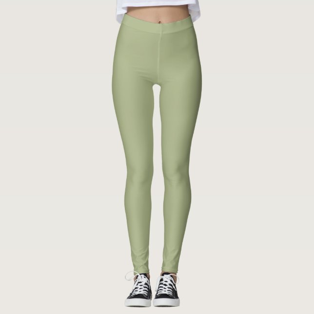 Dusty Sage Green Solid Color Leggings (Front)