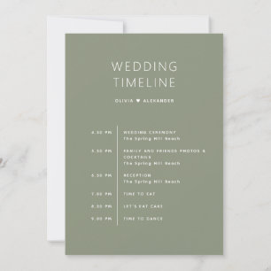 Dusty Sage Green Timeline Wedding Itinerary Invitation