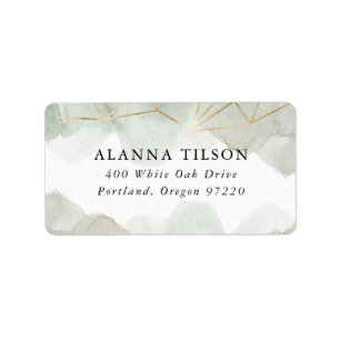 Dusty Sage Green Watercolor Gold Geometric Wedding Label