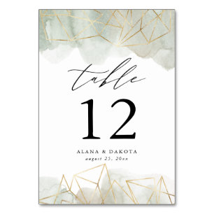 Dusty Sage Green Watercolor Gold Geometric Wedding Table Number