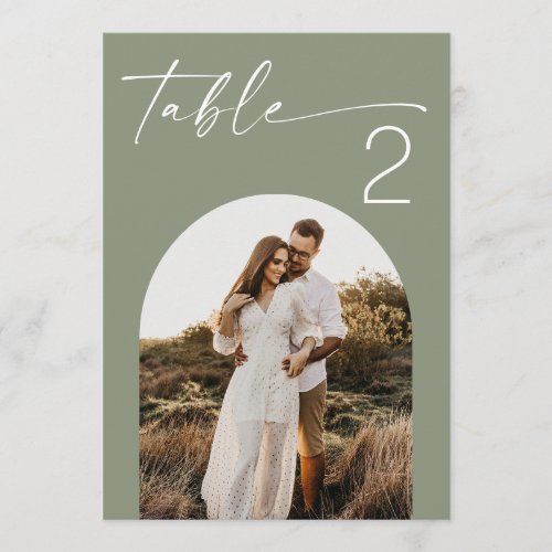 Dusty Sage Green Wedding | Arch Photo Table Number