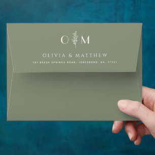 Dusty Sage Green Wedding   Elegant Minimalist Envelope