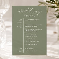 Dusty Sage Green Woodland Wedding Weekend Timeline
