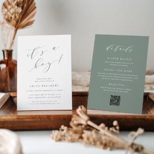Dusty Sage "It's a Boy" All in One Baby Shower Invitation